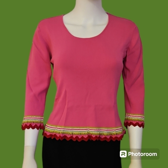 VTG JOSEPH A Barbie Pink Crochet Scalloped Scoop Neck Sweater - Picture 1 of 8